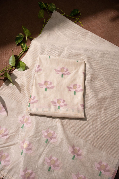 Simply Floral Beige & Lavender Cotton Unstitched Suit Set